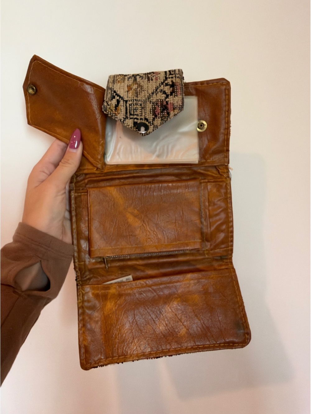 Vintage Creative House Tapestry Wallet Clutch Brown Faux Leather Retro - Picture 4 of 5